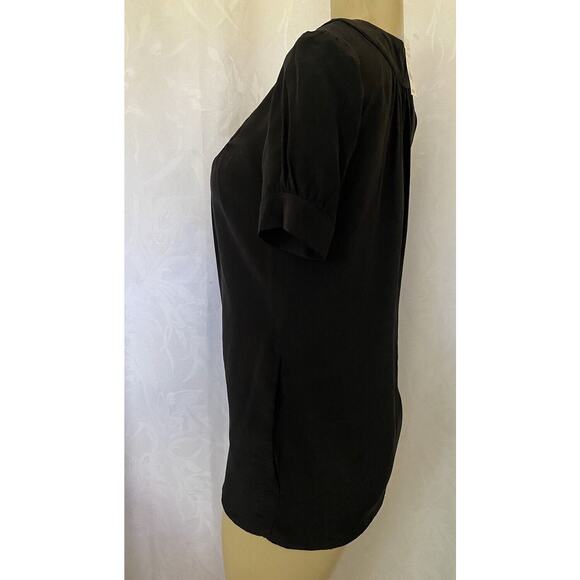 NWT Rory Beca Silk Top Blouse Black V Neck Short Sleeve Slip Pockets XS - Picture 4 of 8